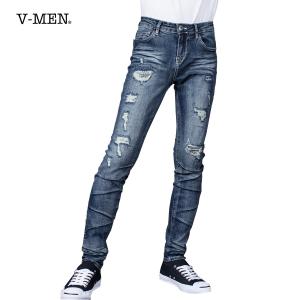 V-men スキニーパンツ リペア加工 ダメージ 細身 クラッシュ