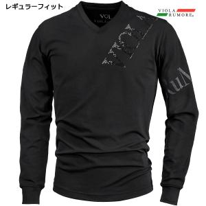 VIOLA rumore ヴィオラルモーレ ビオラ Tシャツ Vネック ラインストーン 長袖Tシャツ mens メンズ(ブラック黒×黒ロゴ) 42201｜mroutlet