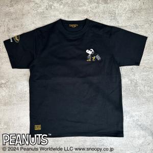 FLAG STAFF スヌーピー SNOOPY 半袖Tシャツ クルーネック mens バイク バイカー ライド アメカジ Tシャツ ファッション おしゃれ メンズ(ブラック黒) 442062｜mroutlet