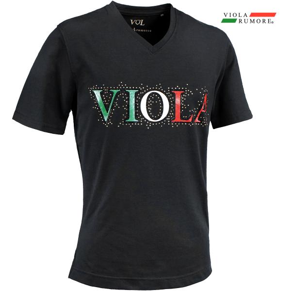 VIOLA rumore ヴィオラルモーレ ビオラ Tシャツ 半袖 Vネック ラインストーン ロゴ ...