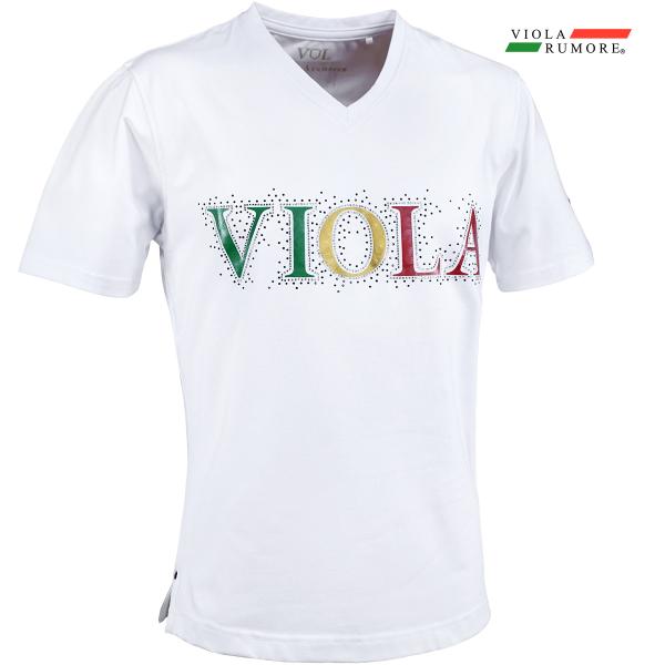 VIOLA rumore ヴィオラルモーレ ビオラ Tシャツ 半袖 Vネック ラインストーン ロゴ ...