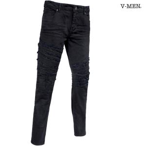 V-men スキニーパンツ リペア加工 ダメージ 細身 クラッシュ