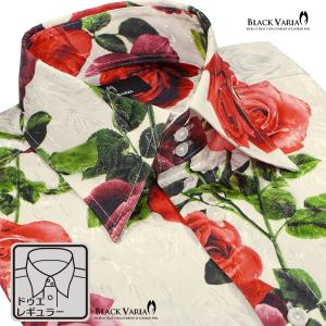 BLACK VARIA サテンシャツ ドレスシャツ ドゥエボットーニ 薔薇 花柄 ボタニカル レギュラーカラー ジャガード 日本製 パーティー メンズ(ホワイト白) 251102｜BLACK VARIA