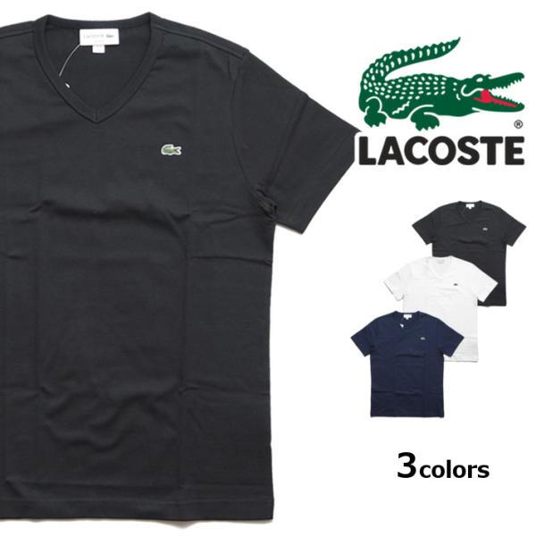 LACOSTE Tシャツ Vネック ワンポイント スリムフィット 日本製 (TH632EM) メンズ...