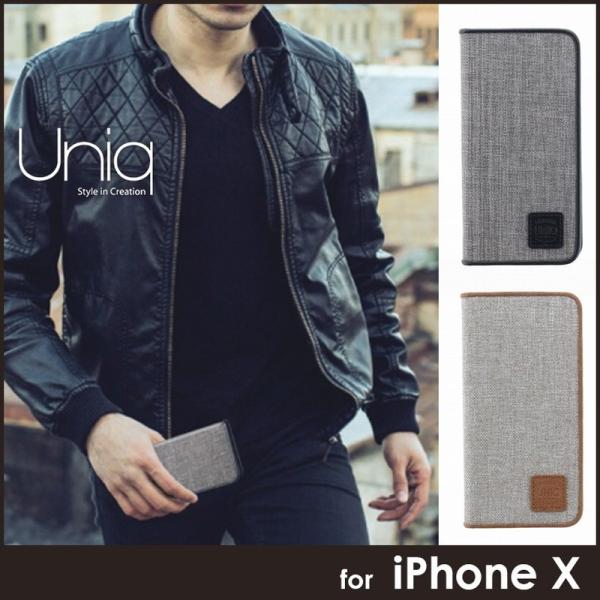 iPhone XS/X 手帳型ケース Uniq 薄型スリムファブリックケース Trilby アイフォ...