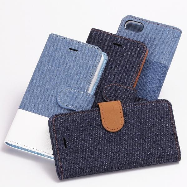 iPhone7 手帳型ケース デニム ブックタイプ ファブリックデザインケース DENIM アイフォ...