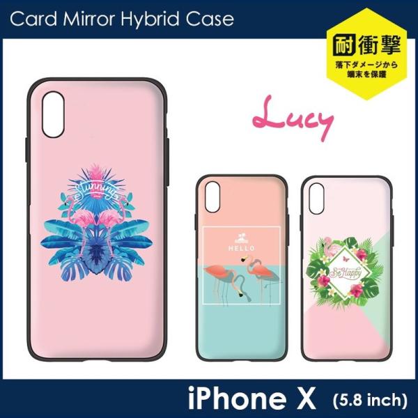 iPhone X ケース Lucy ミラー付カード収納ハイブリットケース アイフォンx プレゼント ...