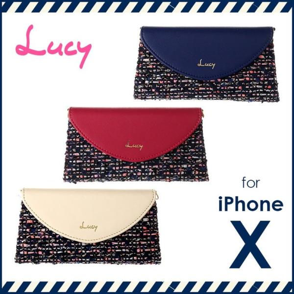 iPhone X 手帳型ケース Lucy ツイードレター型ケース アイフォンx プレゼント ギフト
