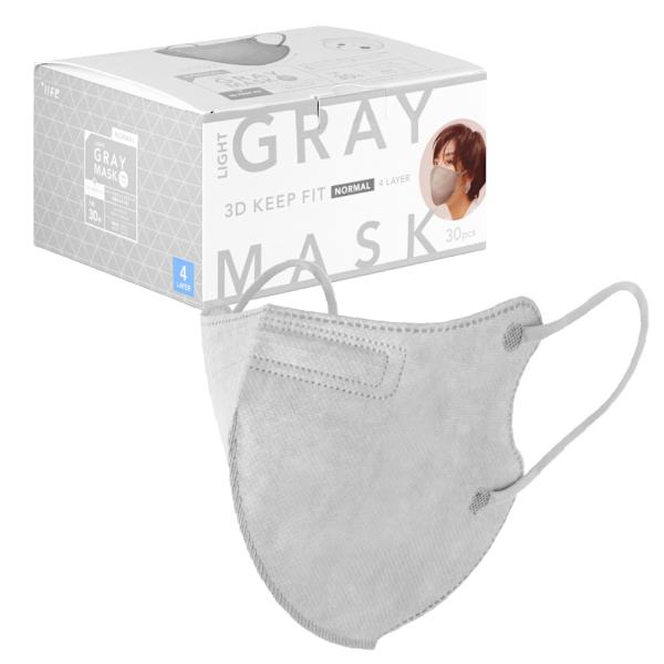 マスク 30枚入 箱 不織布マスク 3D キープフィット 立体設計 個包装 ふつうサイズ ライトグレ...