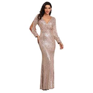 レディース シャイニースパンコール マーメイド イブニングドレス スリーブ プロムガウン US サイズ: Medium カラー: ゴール 並行輸入