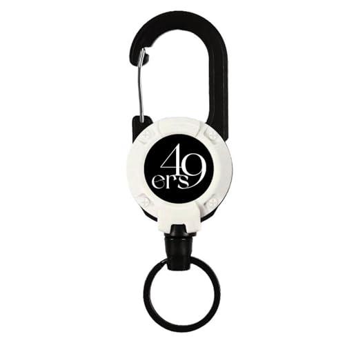 キーバックリール カラビナ付 ホワイト リールキーホルダー 強力 ピンオンリール キーリール 金属ワ...