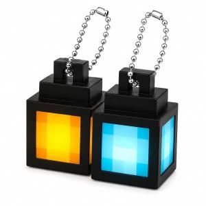 マインクラフト【2個セット】ピクセルランタン型 LEDキーチェーンライト USB-C充電式 ランドセル ライト オレンジ＆ブルー ランタンキーホルダー
