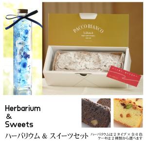 スイーツ＆ハーバリウムセット【ブルー】ハーバリウムとパウンドケーキ 全6 色12種 パウンドケーキは2種から選べる お菓子とお花 プレゼント 贈り物｜mscpremium