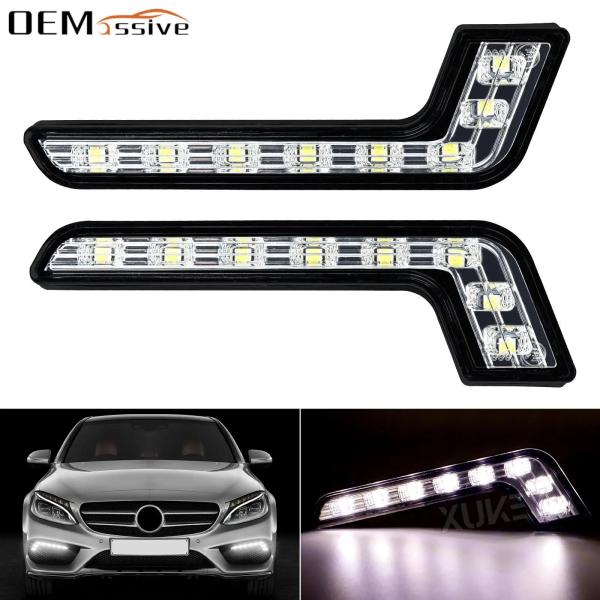 並行輸入品 2X L/R 8LED ホワイト 12V 車用汎用装飾ライトバー DRL ストリップ 明...