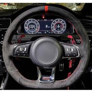 並行輸入品 フォルクスワーゲンステアリングホイールカバー 本革 黒スエード Vwゴルフr mk7 ゴ...