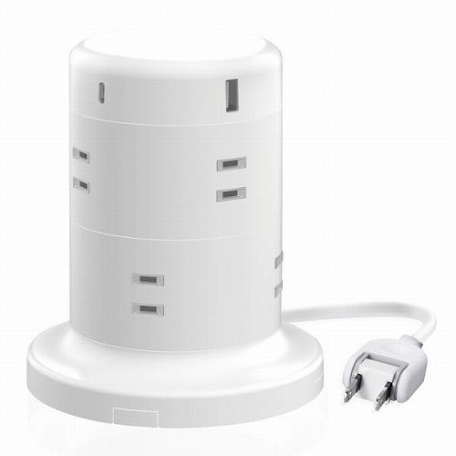 エレコム 電源タップ コンセント×8個口 (USB-C×2 USB-A×3) 45W タワー型 ホワ...