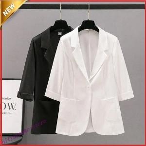 テーラードジャケットレディース綿麻中袖通勤薄手ビジネスサマージャケットスーツジャケットフォーマル卒業式面接トップス無地