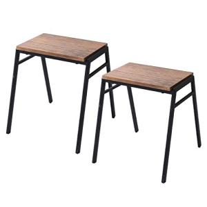 山善 スタッキング スツール 幅41.5×奥行44×高さ46cm 角型 アンティーク調 完成品 アンティークブラウン/ブラック 2個組 FASS