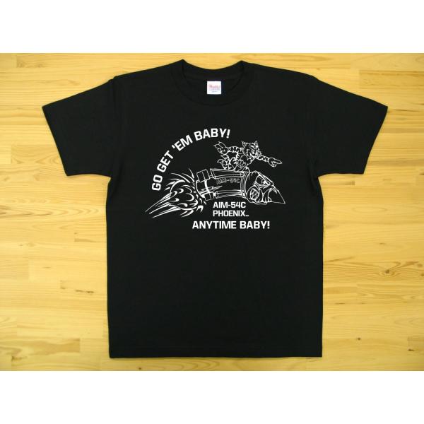 AIM-54 フェニックス 黒 5.6oz 半袖Tシャツ 白色プリント ミリタリー F-14 トムキ...