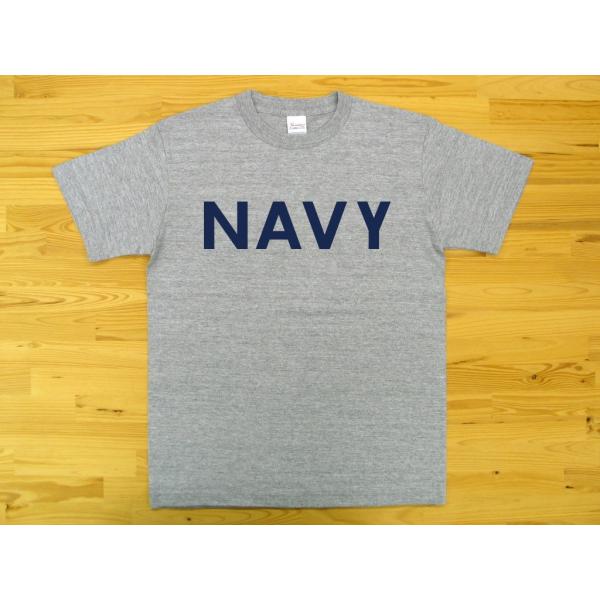 NAVY 杢グレー 5.6oz 半袖Tシャツ 紺色プリント ミリタリー ロゴ ネイビー 海軍