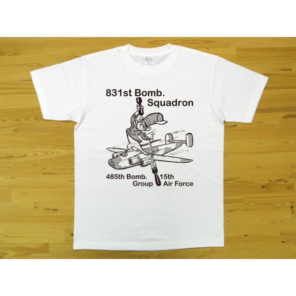第831爆撃飛行隊 白 5.6oz 半袖Tシャツ 黒色プリント ミリタリー ねずみ U.S. AIR...