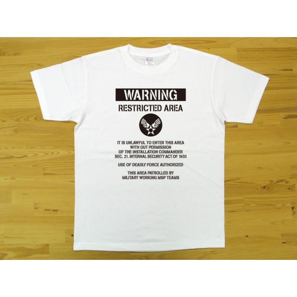 RESTRICTED AREA 白 5.6oz 半袖Tシャツ 黒色プリント ミリタリー U.S. A...