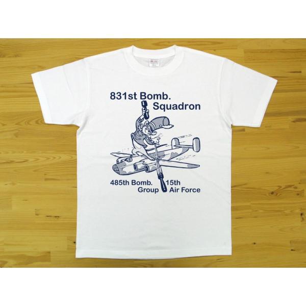 第831爆撃飛行隊 白 5.6oz 半袖Tシャツ 紺色プリント ミリタリー ねずみ U.S. AIR...