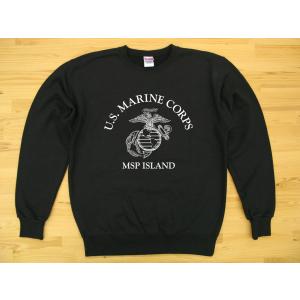 U.S. MARINE CORPS 黒 9.7oz トレーナー スウェット 白色プリント ミリタリー USMC海兵隊｜msp-apparel