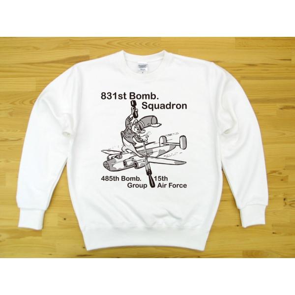 第831爆撃飛行隊 白 9.7oz トレーナー スウェット 黒色プリント ミリタリー ねずみ U.S...