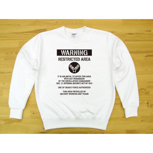 RESTRICTED AREA 白 9.7oz トレーナー スウェット 黒色プリント ミリタリー U...