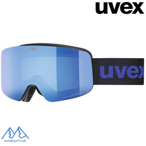 ウベックス ジュニア ミラー スキーゴーグル 眼鏡対応 フレームレス ブラックマット ブルー UVE...