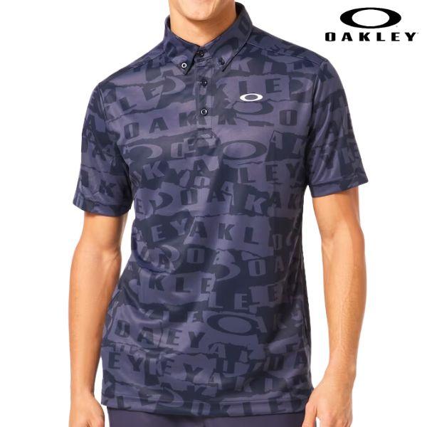 オークリー グラフィック ポロシャツ ネイビー ブルー 吸汗速乾 ストレッチ UVカット OAKLE...