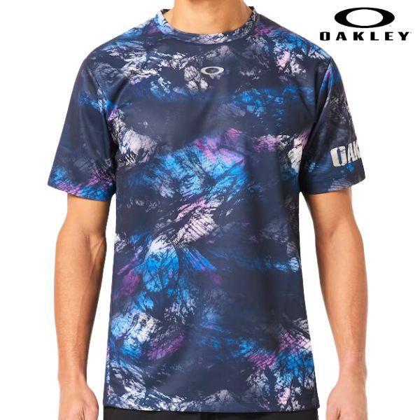 オークリー プリント Tシャツ ブルー 吸汗速乾 UVカット OAKLEY Striking Qd ...