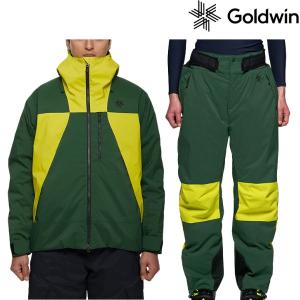 ゴールドウインスキーウエア M 2-tone Color Hooded Jacket G13303 ER 2-tone Wide Pants G33355A DY ディープグリーン × ライムイエロー G13303-ER-G33355A-DY｜msp-net