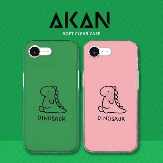 国内正規品 AKAN iPhone 16e/17eケース ダイナソー グリーン・ピンク ソフト クリ...
