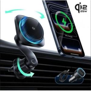 国内正規品 ESR Qi2 25W認証 マグネット式ワイヤレス充電対応車載ホルダー OmniLock 合計出力58WのUSB-A＆USB-Cシガーソケット