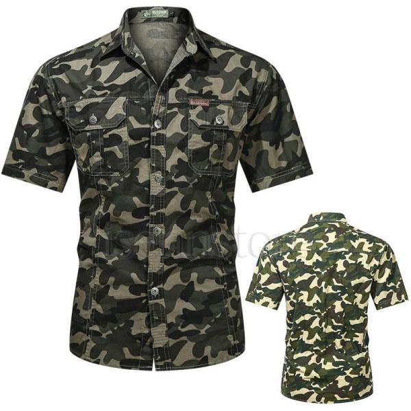 【特価】メンズ ジュアル ミリタリーシャツ 半袖 トップス 迷彩カモ 大きいサイズ ワークシャツ ボ...