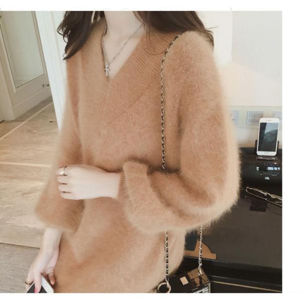 レディース ニットシャツ セーター ミドル丈 ワンピース 新作 ファッション 韓国 婦人服 長袖ワン...