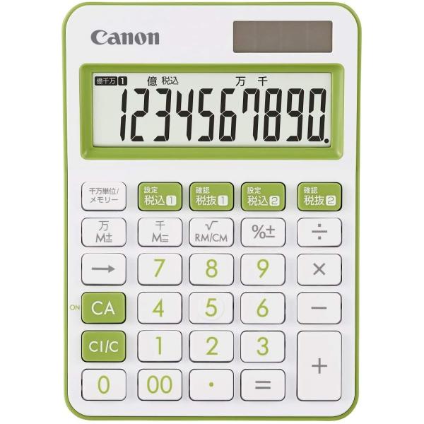 Canon 電卓 10桁 抗菌タイプ ポケットサイズ グリーン 太陽電池 アルカリ電池(LR44) ...