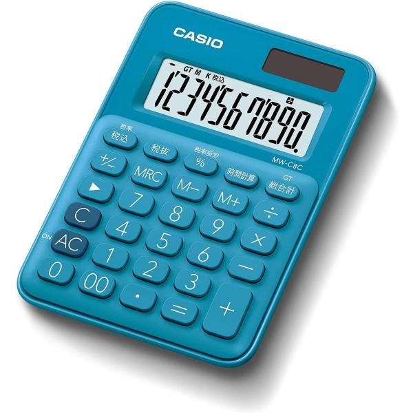 CASIO 電卓 10桁 レイクブルー ミニミニジャストタイプ 計算状態表示 3桁位取り表示 ソーラ...