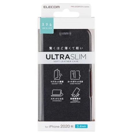 iPhone 12 mini レザーケース ブラック エレコム UltraSlim 磁石付き 手帳型...