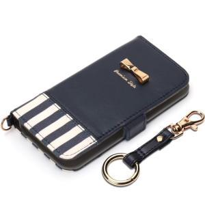 PGA Premium Style iPhone 5/iPhone 5s/iPhone SE 第1世代用手帳型ケース ストライプリボン ネイビー リングストラップ カードポケット付 PG-18EFP10NV