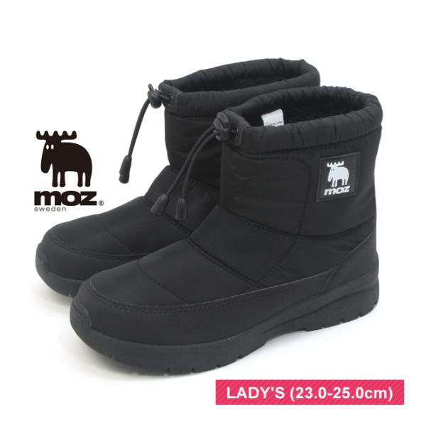 モズ レディース 防水 防滑 防寒 ウィンターブーツ ブラック 無地 内側ファー風 滑りにくい ショ...