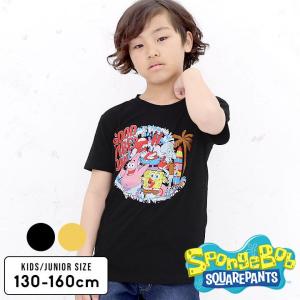 Tシャツ キッズ 半袖 スポンジボブ ジュニア 半袖Tシャツ 男の子 春夏 おしゃれ 130 140 150 160 プリント 子供服 部屋着 小学生 ブラック イエロー｜mstore