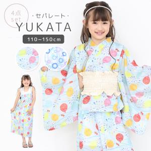 浴衣 子ども セパレート 4点セット 女の子 キッズ ジュニア 作り帯 サンドレス ワンピース 浴衣ドレス 接触冷感 110 120 130 140 簡単 花火 夏祭り 夏 小学生