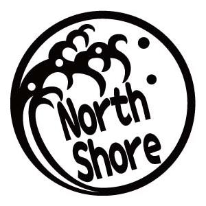 ステッカー 波デザイン NorthShore (サーフィン) (2枚1セット) カッティングステッカー 車 バイク ヘルメット サーフ 海 かっこいい アウトドア｜msworks