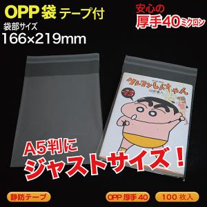 ブック用 OPP袋(透明)静防テープ付 厚口0.04(40ミクロン)166×219mm  A5判 書籍 向け 100枚入 （BOP-3PS）