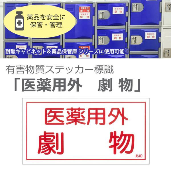送料無料 有害物質ステッカー標識　「医薬用外 劇物」　貼80　【5枚入】