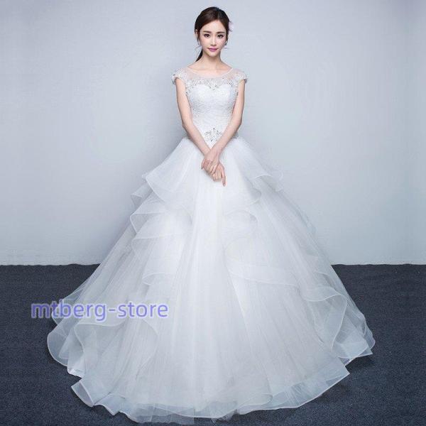 ウエディングドレス 花嫁 結婚式 韓国 大きいサイズ ウェディングドレス aラインドレス ホワイト ...