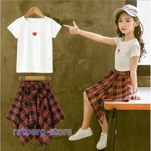 女の子 セットアップ キッズ半袖 Tシャツ ショットパンツ スカート 2点セット ジュニア 可愛い ...